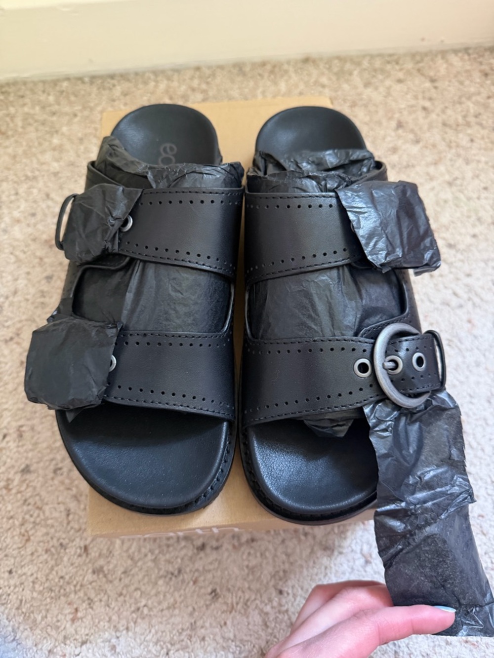Earth Origins Black Double Strap Slide Sandals Size 7M NEW Comfort Footbed